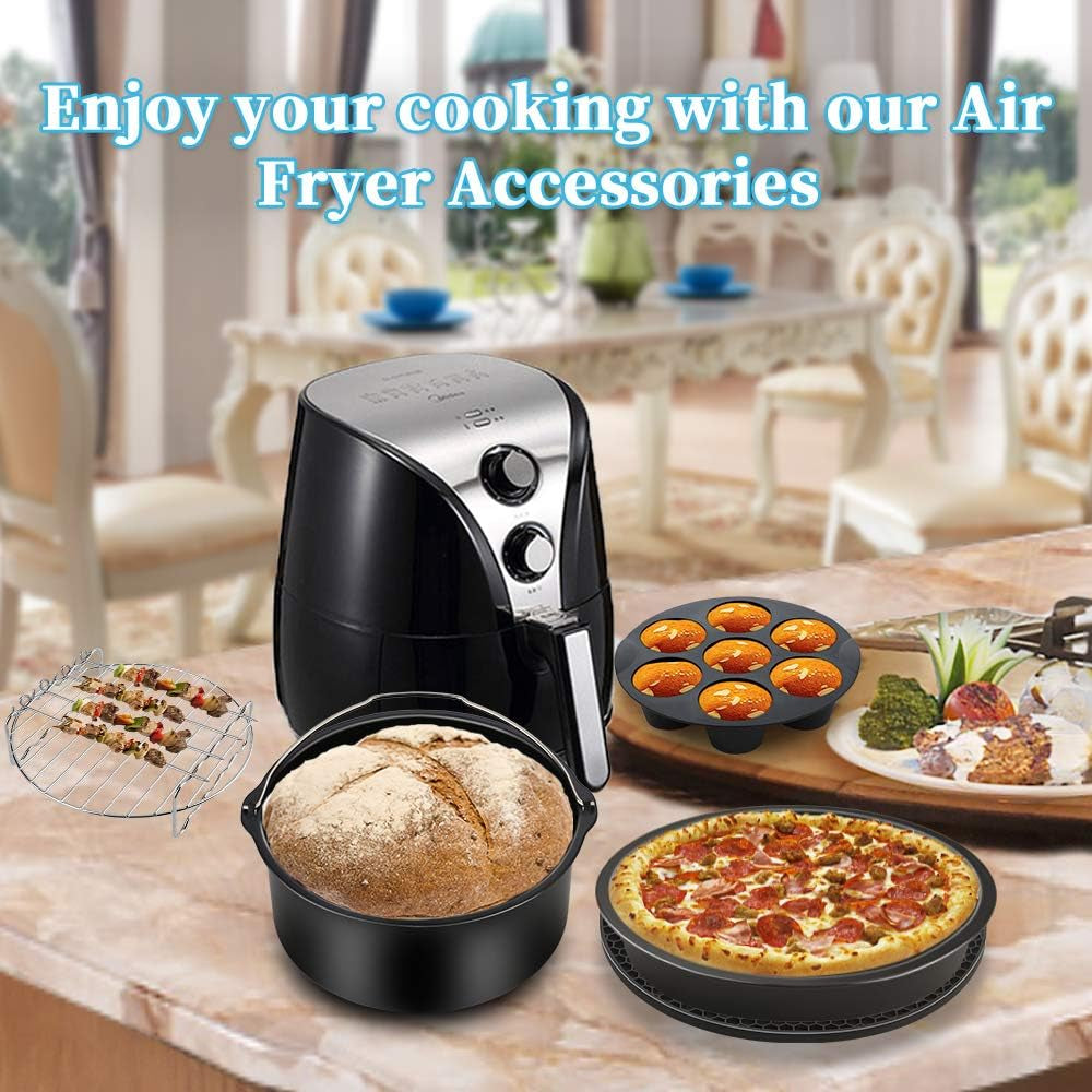 Air Fryer Accessories 11PCS, Fit All 3.7QT-4.0-5.8QT Power Deep Hot Air Fryer with Cake Barrel, Pizza Pan