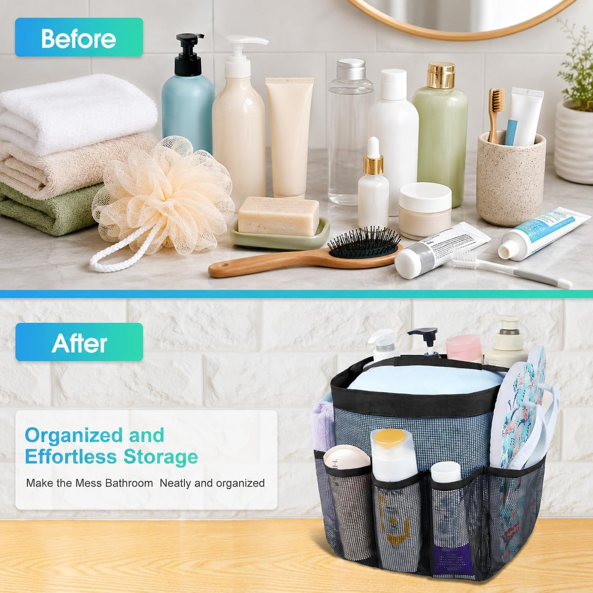 Mesh Shower Caddy Portable - 9 Pockets for College Dorm Room Essential | Large Capacity Mesh Shower Caddy with 9 Pockets, Portable Hanging Toiletry Bag for College Dorm, Gym, Camping and Beach