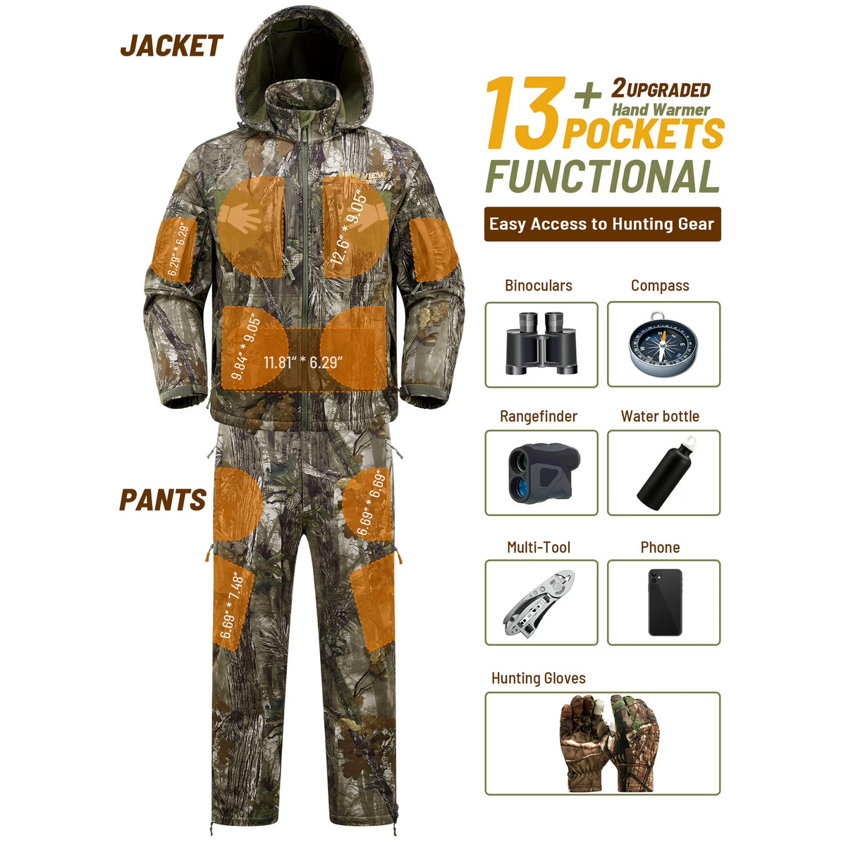 Insulated Hunting Clothes for Men Cold Weather, Warm Camo Hunting Jacket and Pants, Hunting Suit for Deer Duck Hunts