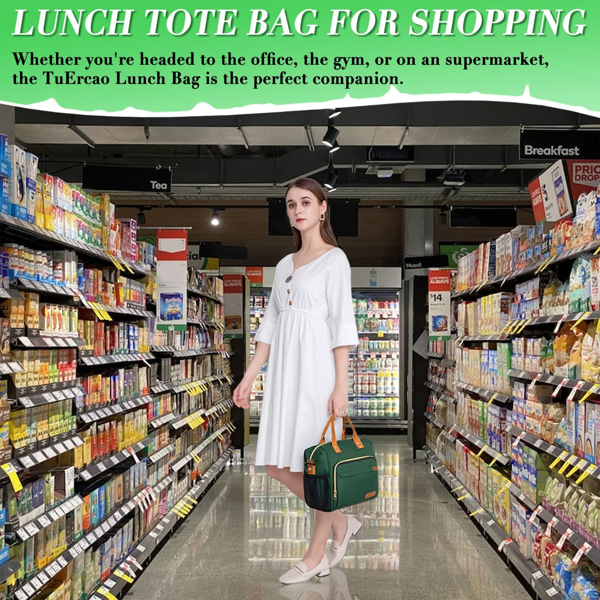 Insulated Lunch Bag Adult Lunch Box for Women for Work Leakproof Soft Cooler for Beach Travel Picnic, Dark Green