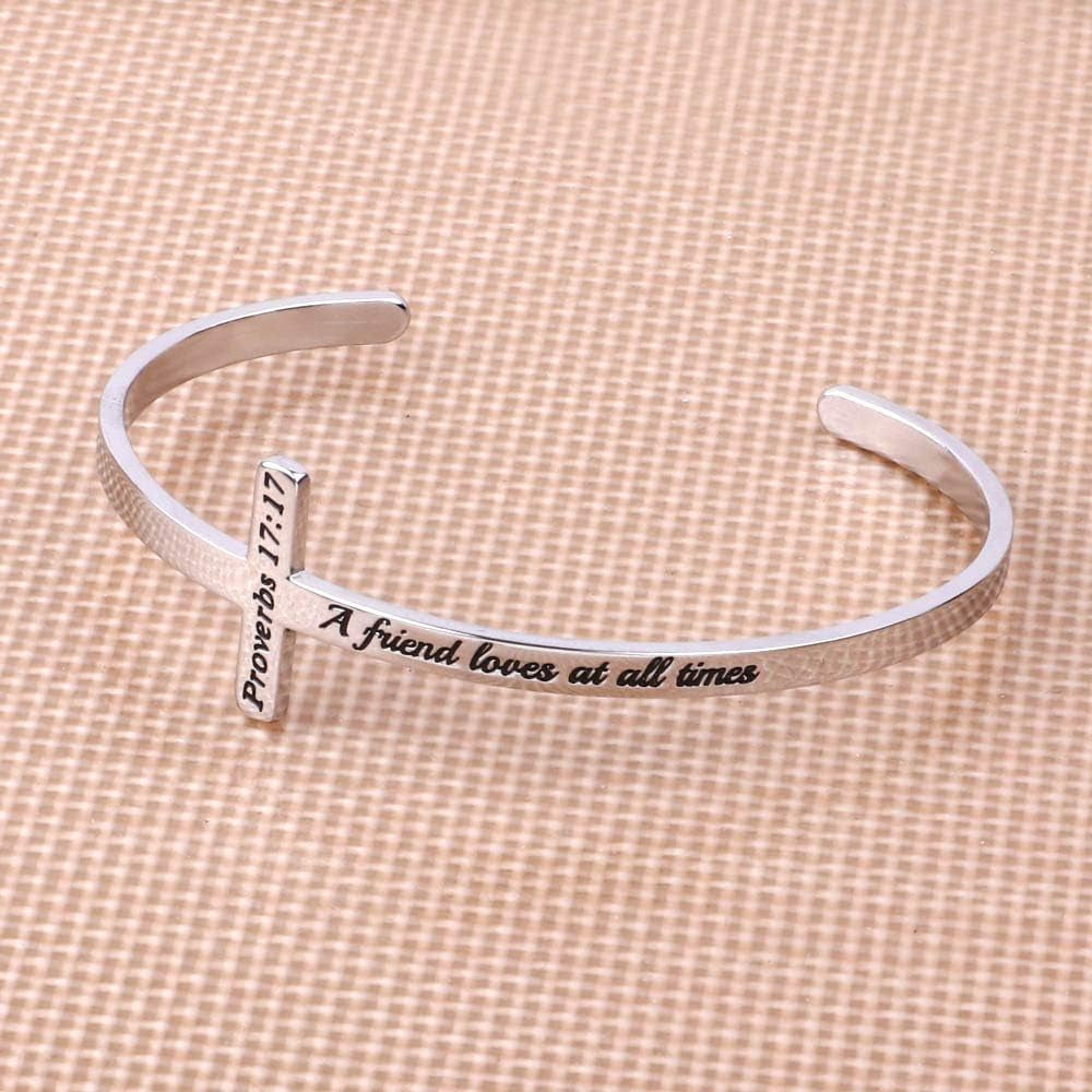 Silver Cross Bracelet, Christian Gifts for Women | Faith Inspiration Bible Verse Bracelets Cross Cuff Bangle Stainless Steel Bracelet Waterproof Non-Tarnish Adjustable
