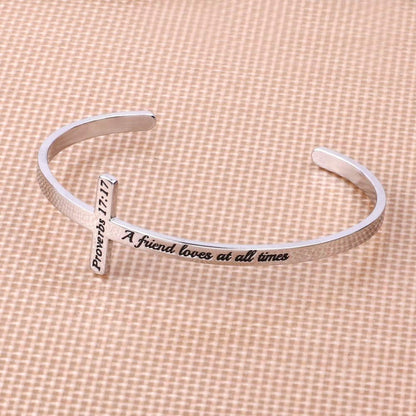 Silver Cross Bracelet, Christian Gifts for Women | Faith Inspiration Bible Verse Bracelets Cross Cuff Bangle Stainless Steel Bracelet Waterproof Non-Tarnish Adjustable