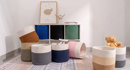 Storage Cubes Baskets Bins Organizer 11X11X11'' Fit 12X12''Cube Storage Organizer Bookcases Shelf,Durable Woven Cotton Storage Basket for Organizing,Round 3Pack Green