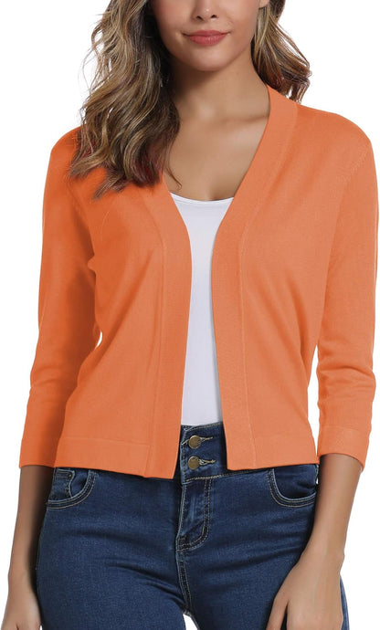 Women'S 3/4 Sleeve Cropped Cardigan Sweater Elegant Shrugs for Women