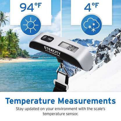 Luggage Scale, Travel Essentials, Digital Suitcase Weight Scales for Travel Accessories, Hanging Baggage Scale with Hook, 110 Pounds, Battery Included, Silver | Travel Essentials, Air Travel, Suitcase, Hanging Hook, Rubber Grip, Battery Included, Easy-To-