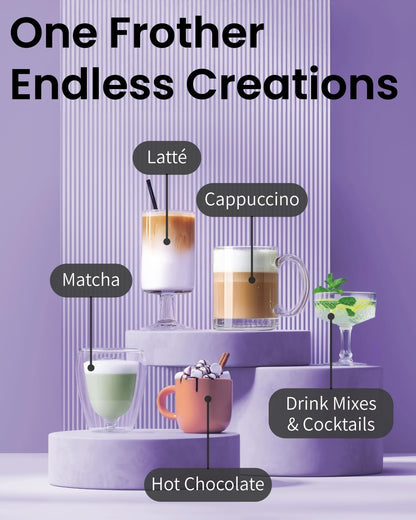 Milk Frother Wand & Electric Stirrer with Stand - Turbo Coffee & Milk Frother Handheld - Hand Held Coffee Mixer Wand & Cold Foam Maker for Frothy Cappuccinos, Lattes & Drink Mixes at Home (Black)