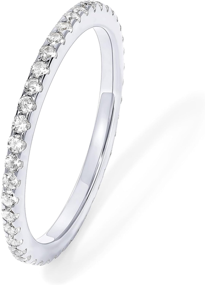 925 Sterling Silver Wedding Band for Women, 14K Gold Plated CZ Ring | Dainty Stackable Rings for Women, Cubic Zirconia Eternity Rings