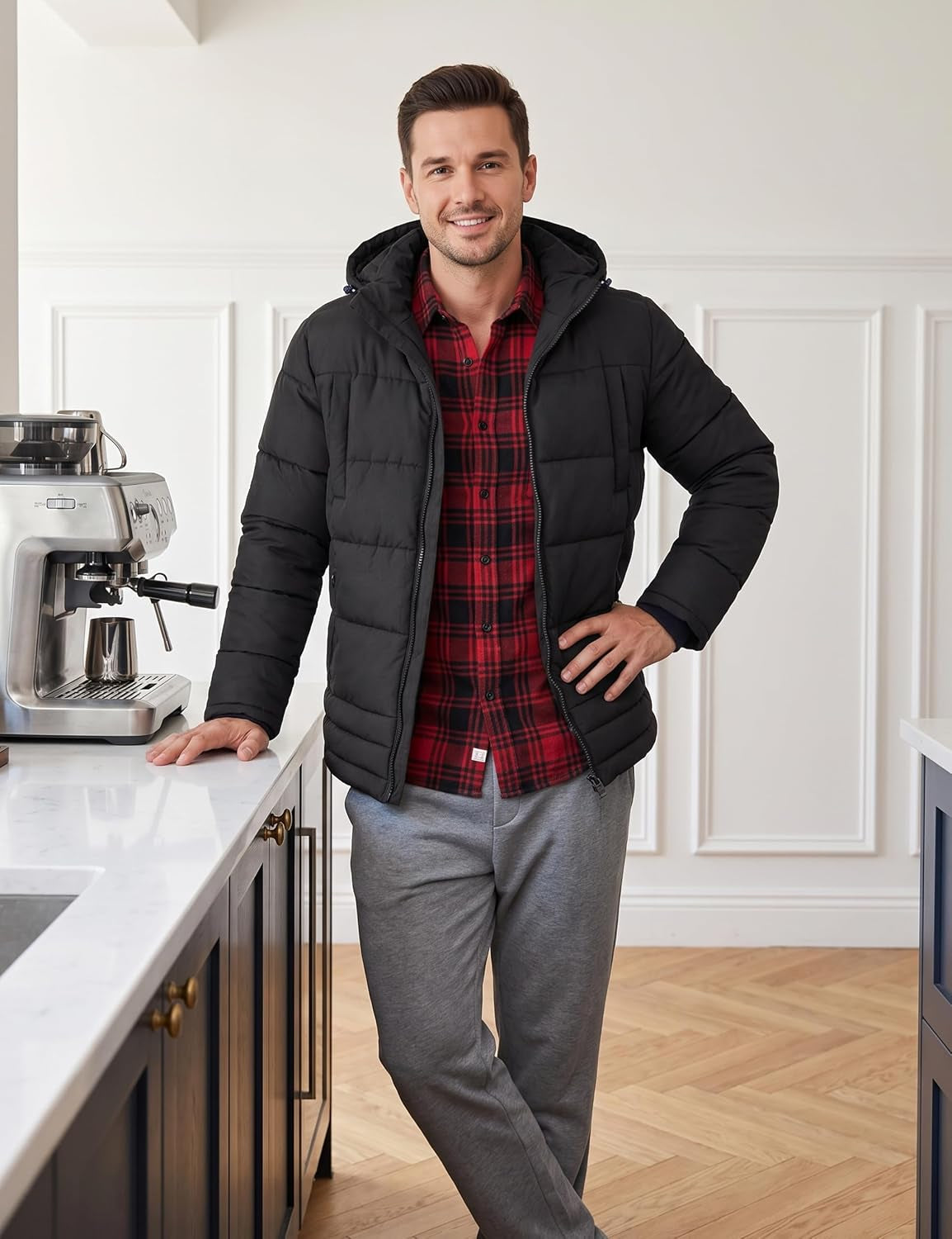 Men'S Hooded Puffer Jacket Thick Padded Waterproof Warm Winter Coat | Waterproof 5000Mm,Windproof,Warm Insulation,Multi-Pockets,Dailywear,Outdoor Work,Commutes,Camping
