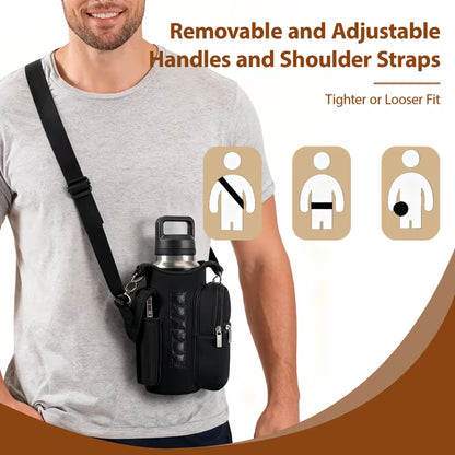 Magnetic Water Bottle Holder Gym Water Bottle Carrier Bag W/ Phone Pocket Handle Shoulder Strap 6 Built-In Magnets Water Bottle