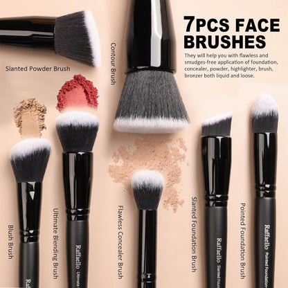 Makeup Brushes 15Pcs Makeup Brush Set Premium Synthetic Bristles | for Powder, Foundation, Contour, Blush, Concealer, Bronzer, Buffing, Eye Shadow Blending Liner
