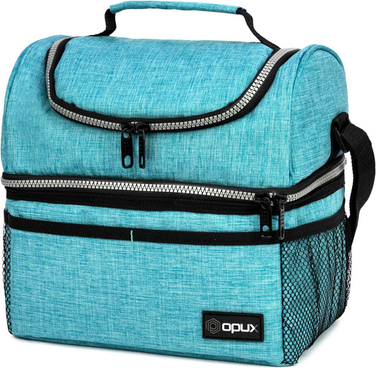 Insulated Lunch Bag for Men Women, Double Decker Leakproof, Teal Blue | Lunch Box Cooler Tote with Shoulder Strap, Large Lunchbox for Work School Travel Meal Prep, Adults Kids Boys Girls, 16 Cans