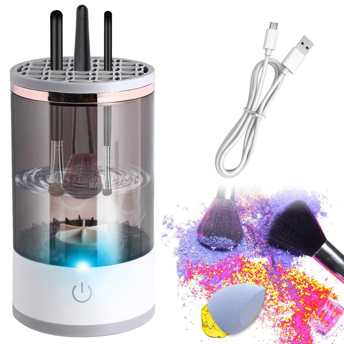 Electric Makeup Brush Cleaner,  Makeup Brush Cleaner Machine with Brush Clean Mat, Automatic Cosmetic Brush Cleaner Makeup Brush Tools for All Size Beauty Makeup Brushes Set, Gift for Women Wife