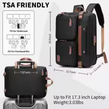 3 in 1 Laptop Bag for Men, 17.3 Inch Work Bags for Men, Laptop Backpack, Briefcases, Messenger Bag, Computer Bags for Laptops for Men Women, Black