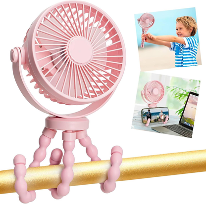 Mini Portable Stroller Fan, 3000Mah Battery Operated Personal Small | Handheld Fan with Flexible Tripod, 360° Rotate 3 Speed Rechargeable Clip on for Car Seat Crib Treadmill Travel Camping