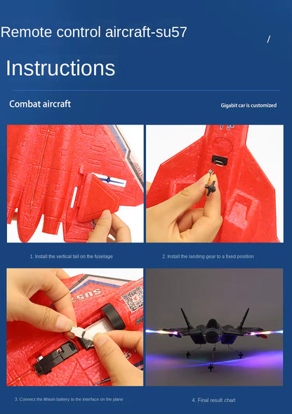 Rc Plane SU 57 Radio Controlled Airplane with Light Fixed Wing Hand Throwing Foam Electric Remote Control Plane