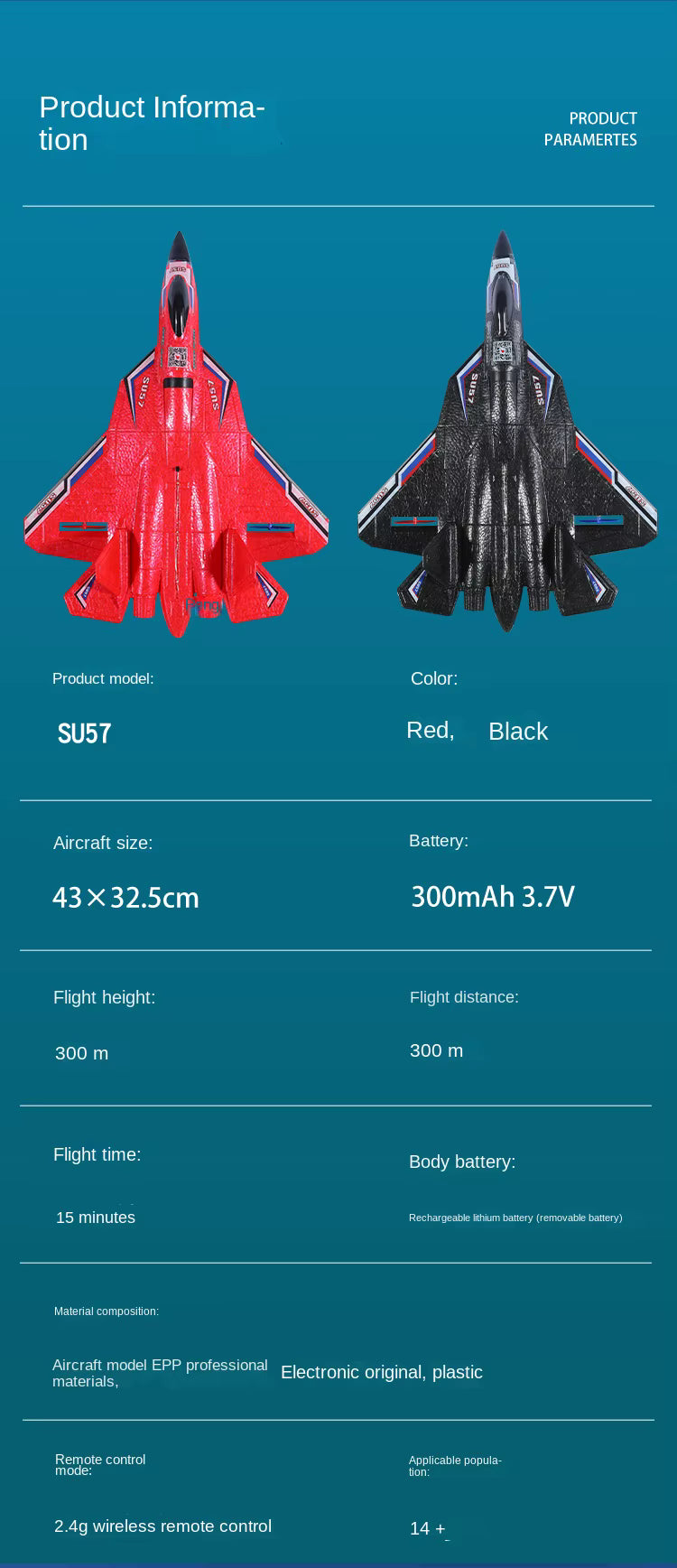 Rc Plane SU 57 Radio Controlled Airplane with Light Fixed Wing Hand Throwing Foam Electric Remote Control Plane