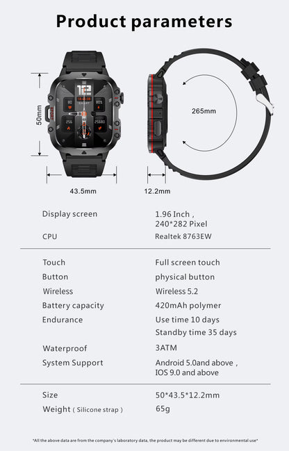 New Smart Watch 1.96 Inch Screen 420 Mah Bluetooth Call Voice Assistant Watch Sports Fitness Waterproof Smartwatch for Men
