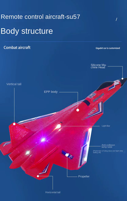 Rc Plane SU 57 Radio Controlled Airplane with Light Fixed Wing Hand Throwing Foam Electric Remote Control Plane