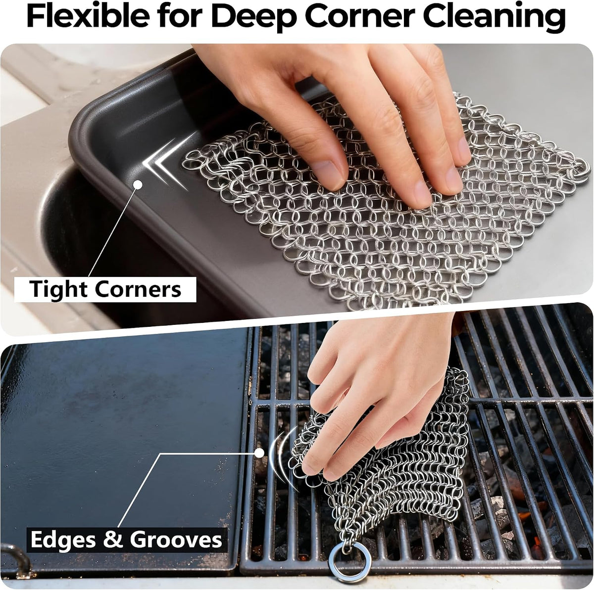 10”X10” Stainless Steel Cast Iron Cleaner Chainmail Scrubber for Cast Iron Pan Skillet Cleaner for Dishes Cast Iron Pot Cookware Accessories BG263