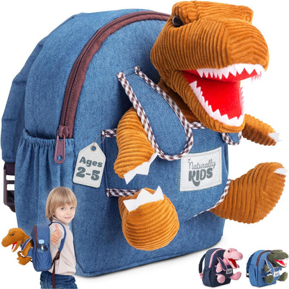 Toddler Backpack W. Plush Brown Dinosaur Toy, Kids Gift 2-5 | 2-In-1 Dinosaur Backpack W. Removable Plush, Side Pockets, Dinosaur Toys for Kids 3-5, Birthday & Christmas Gift for Boys