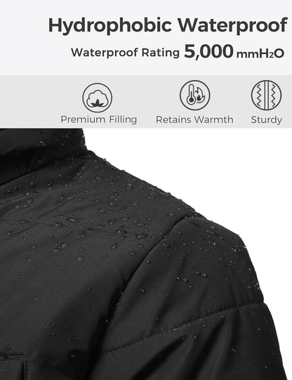 Men'S Hooded Puffer Jacket Thick Padded Waterproof Warm Winter Coat | Waterproof 5000Mm,Windproof,Warm Insulation,Multi-Pockets,Dailywear,Outdoor Work,Commutes,Camping