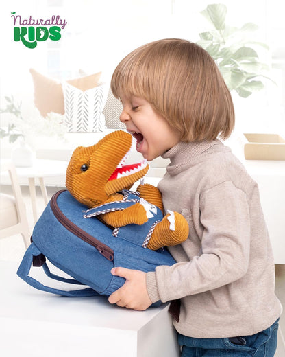 Toddler Backpack W. Plush Brown Dinosaur Toy, Kids Gift 2-5 | 2-In-1 Dinosaur Backpack W. Removable Plush, Side Pockets, Dinosaur Toys for Kids 3-5, Birthday & Christmas Gift for Boys