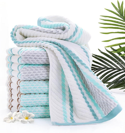Hand Towels Set of 4 Striped Pattern 100% Cotton Soft Absorbent Decorative Towel for Bathroom (Green and Brown)