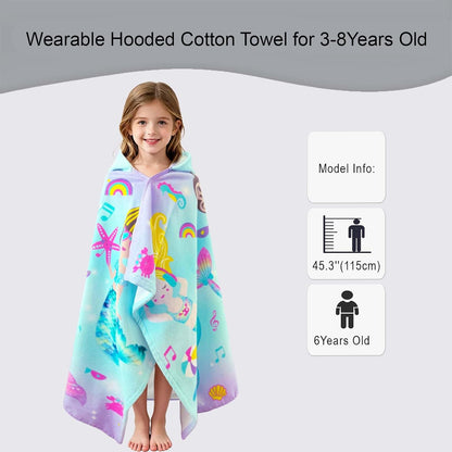 Mermaid Kids Hooded Towels Age 3-8,100% Cotton,Absorbs Fast | 50"X30",Pool, Beach & Bath,Gift Idea,Comfort&Thick,Machine Washable and Durable,Wearable,Safe Materials,Indoor & Outdoor