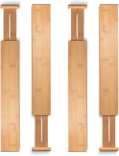 4-Pack Drawer Divider - 2.6" High, 16" to 22" Adjustable Bamboo Drawer Organizers for Clothes, Expandable Dresser Separators in Bedroom/Bathroom/Kitchen/Office Organization and Storage