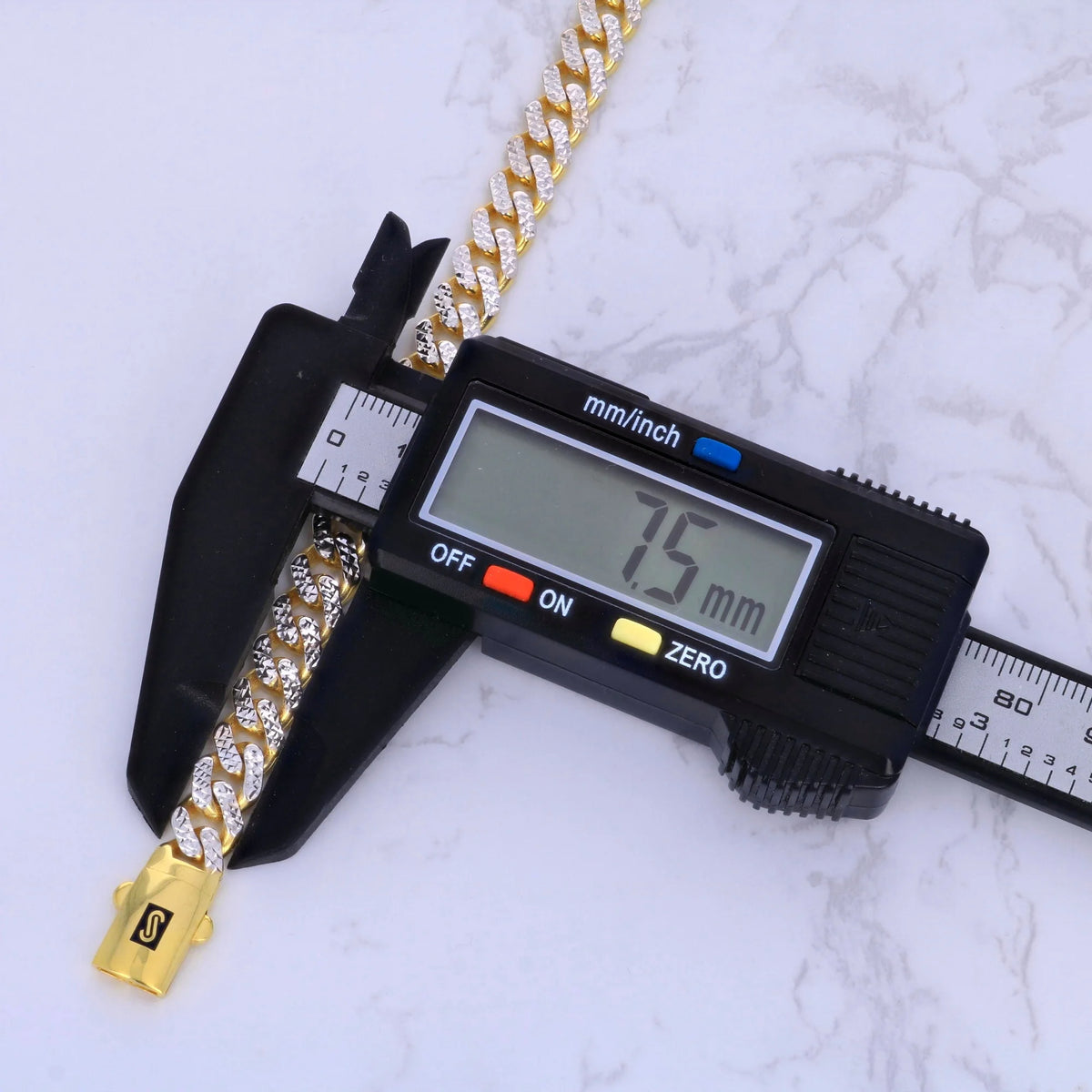 10K Real Yellow Gold Royal Monaco 7.5Mm Miami Cuban Diamond Cut Pave Link Necklace (18"-30") Two Tone Italian Jewelry for Men