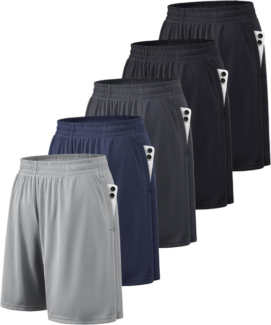 Mens Athletic Shorts with Pockets Quick Dry Workout Shorts Men | Basketball Gym Running Fitness Shorts with Elastic Waistband, Daily Casual Sports Activewear, Soft Lightweight Breathable