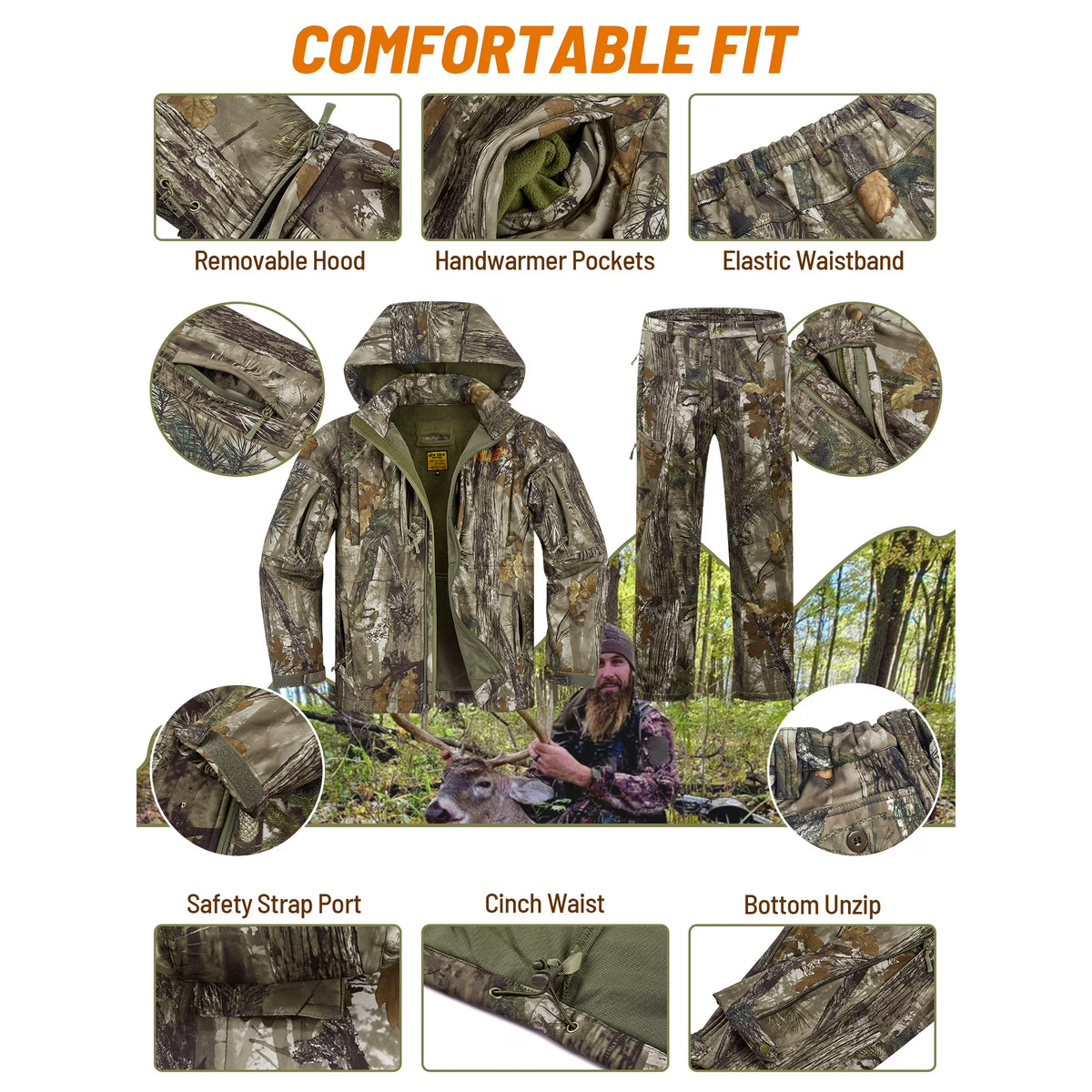 Insulated Hunting Clothes for Men Cold Weather, Warm Camo Hunting Jacket and Pants, Hunting Suit for Deer Duck Hunts