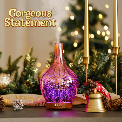 150Ml Handmade Essential Oil Diffuser 6H Runtime | Handmade Glass Aroma Diffuser, 7-Color LED Light, Quiet Operation, Auto Shut-Off, Aromatherapy for Home, Bedroom and Gifts