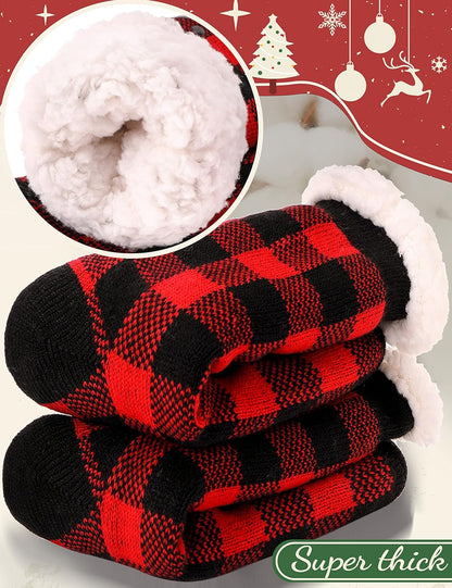 Womens Girls Slipper Socks, Fuzzy Cabin Winter Thick Grips Socks | Non Slip, Cozy Soft Warm Comfy Fluffy Fleece Socks for Christmas, Gift Stocking Stuffer