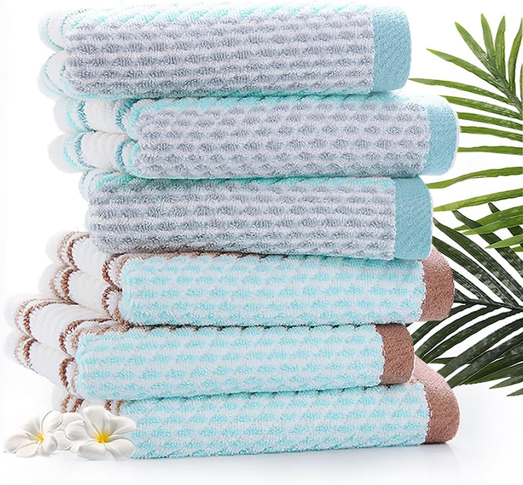 Hand Towels Set of 4 Striped Pattern 100% Cotton Soft Absorbent Decorative Towel for Bathroom (Green and Brown)
