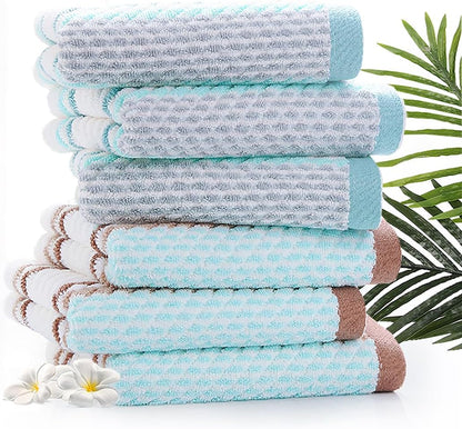 Hand Towels Set of 4 Striped Pattern 100% Cotton Soft Absorbent Decorative Towel for Bathroom (Green and Brown)