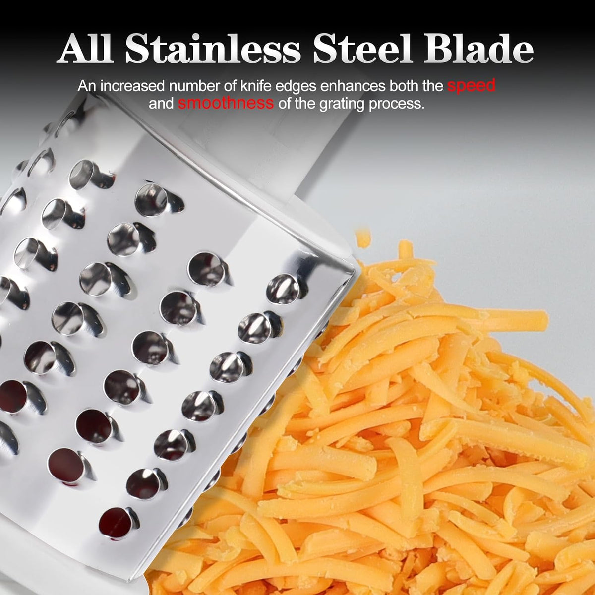 Rotary Cheese Grater Hand Crank, Kitchen Shredder Speed Mandolin Slicer Nut Grinder with Handle and Drum Blades for Cheese, Vegetable, Walnut, Chocolate, Potato, Carrot, 3 Blades, Red