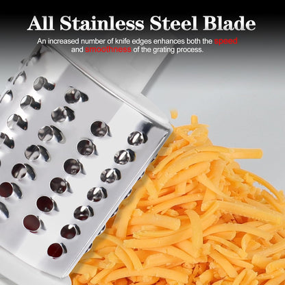Rotary Cheese Grater Hand Crank, Kitchen Shredder Speed Mandolin Slicer Nut Grinder with Handle and Drum Blades for Cheese, Vegetable, Walnut, Chocolate, Potato, Carrot, 3 Blades, Red