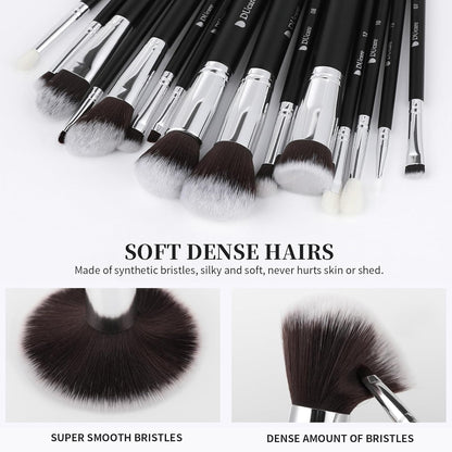 Makeup Brushes with Travel Bag 15Pcs Makeup Brush Set | Premium Synthetic Powder Foundation Contour Blush Concealer Eye Shadow Blending Liner Make up Brush Kit