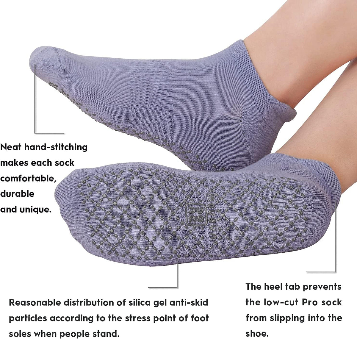 Unisex Non Slip Grip Socks for Yoga Pilates Barre Home & Hospital | Breathable Cotton, 4 Pairs, anti Skid, Cushion Sole, Ankle High Socks for Gift, Ballet, Pregnant and Elderly