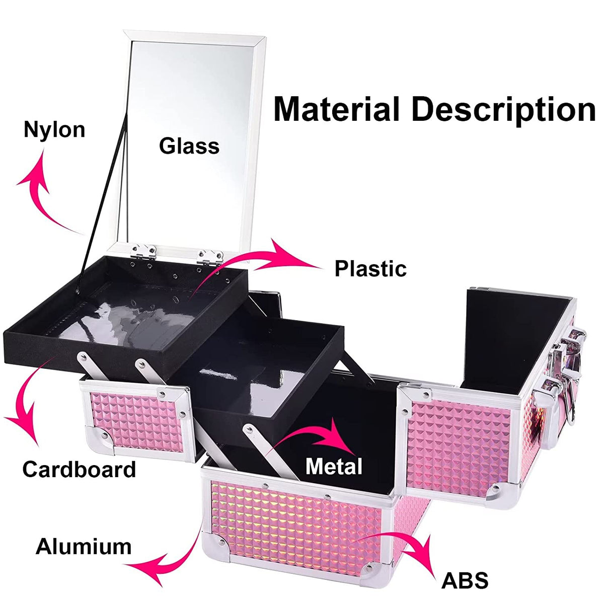 Makeup Case Organizer Makeup Box Cosmetic Train Case with Mirror | Cosmetic Box Portable Makeup Box Organizer 2 Trays Makeup Storage with Locking for Makeup Artist Nail Tech Kits Mermaid Pink