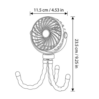 Mini Portable Stroller Fan, 3000Mah Battery Operated Personal Small | Handheld Fan with Flexible Tripod, 360° Rotate 3 Speed Rechargeable Clip on for Car Seat Crib Treadmill Travel Camping