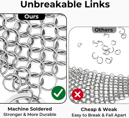 10”X10” Stainless Steel Cast Iron Cleaner Chainmail Scrubber for Cast Iron Pan Skillet Cleaner for Dishes Cast Iron Pot Cookware Accessories BG263