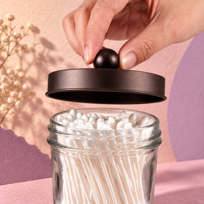 Mason Jar Bathroom Accessories Set, 4Pcs Glass Bathroom Set,Bronze | Lotion Soap Dispenser, 2 Cotton Swab Holder, Toothbrush Holder, Farmhouse Rustic Bathroom Decor, Countertop Vanity Organizer
