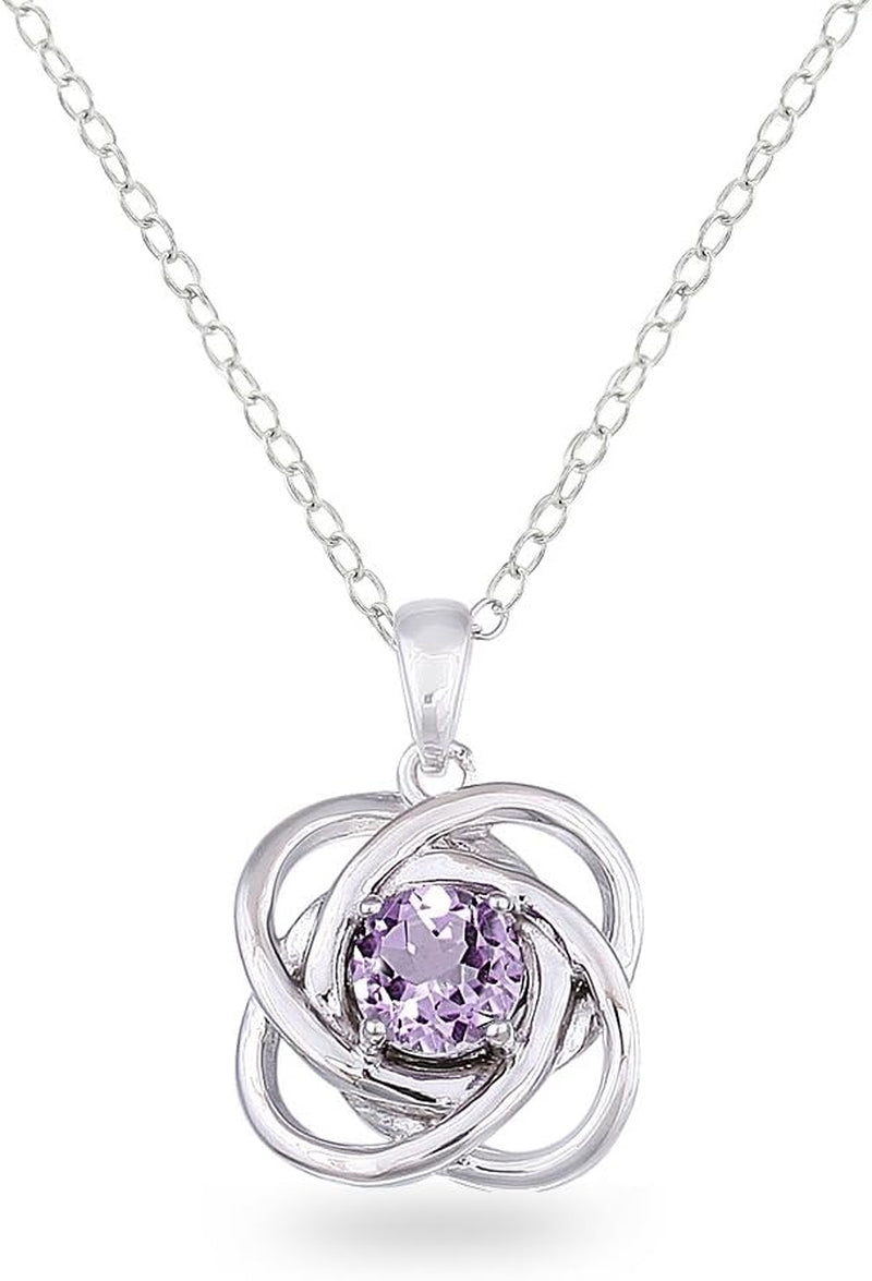 Sterling Silver Love Knot Necklace for Women, Necklace, Genuine or Synthetic Gemstone Birthstone Pendant