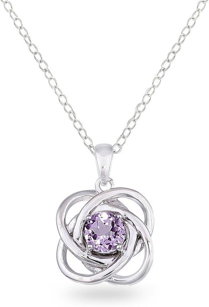 Sterling Silver Love Knot Necklace for Women, Necklace, Genuine or Synthetic Gemstone Birthstone Pendant