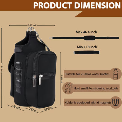 Magnetic Water Bottle Holder Gym Water Bottle Carrier Bag W/ Phone Pocket Handle Shoulder Strap 6 Built-In Magnets Water Bottle
