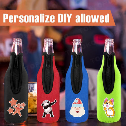 Beer Bottle Insulator Sleeve Different Color. Zip-Up Bottle Jackets. Keeps Beer Cold and Hands Warm. Classic Extra Thick Neoprene with Stitched Fabric Edges, Enclosed Bottom (Set of 12 Color)