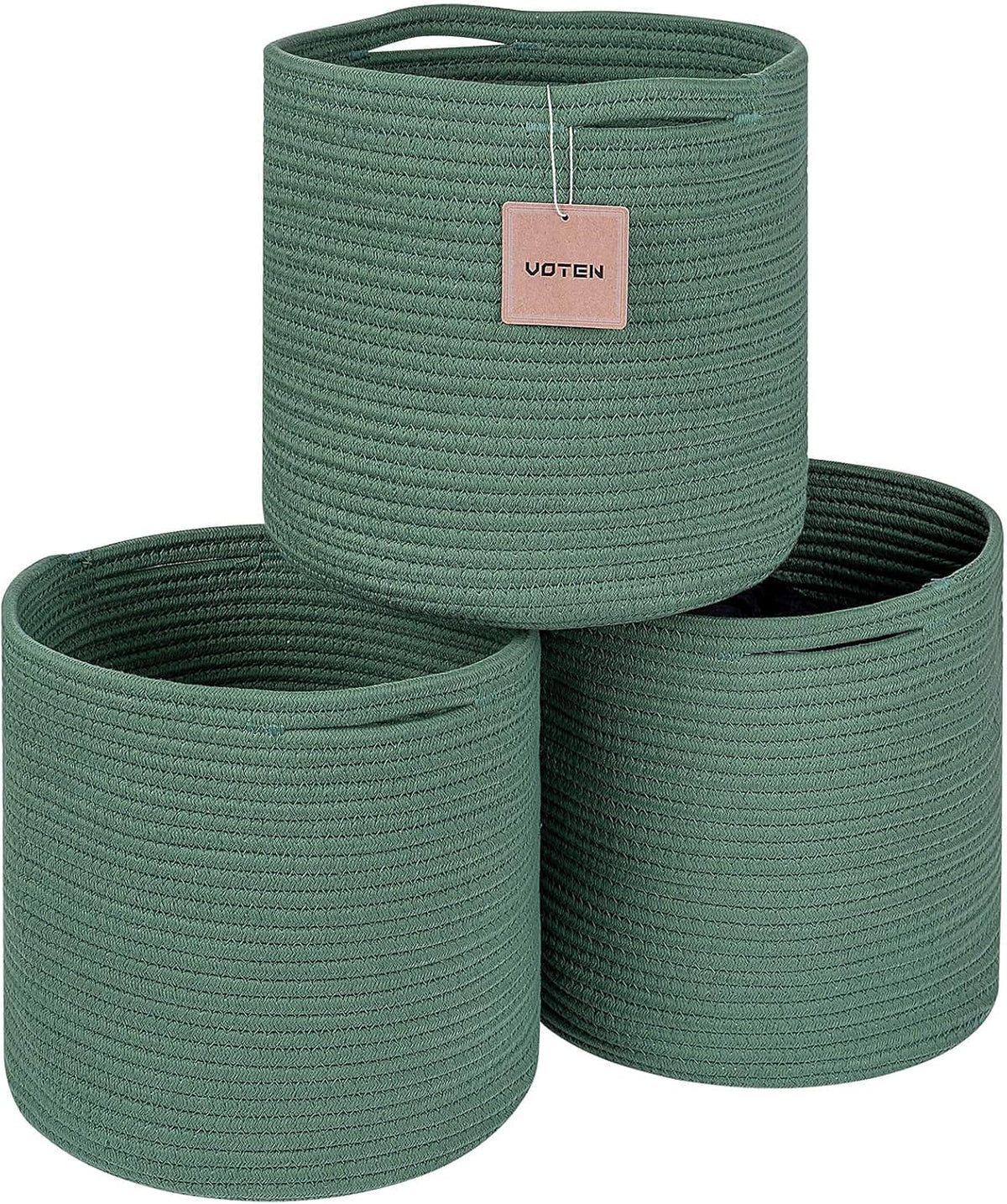 Storage Cubes Baskets Bins Organizer 11X11X11'' Fit 12X12''Cube Storage Organizer Bookcases Shelf,Durable Woven Cotton Storage Basket for Organizing,Round 3Pack Green