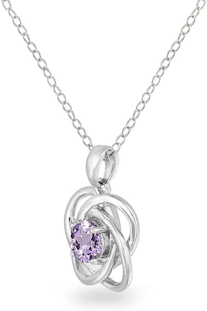Sterling Silver Love Knot Necklace for Women, Necklace, Genuine or Synthetic Gemstone Birthstone Pendant